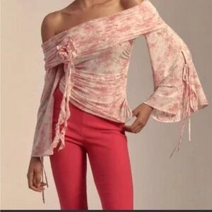 Anthropologie Pink Floral Off-Shoulder Blouse